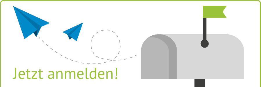 Mailbox mit Papierfliegern und dem Schriftzug "Jetzt anmelden!"