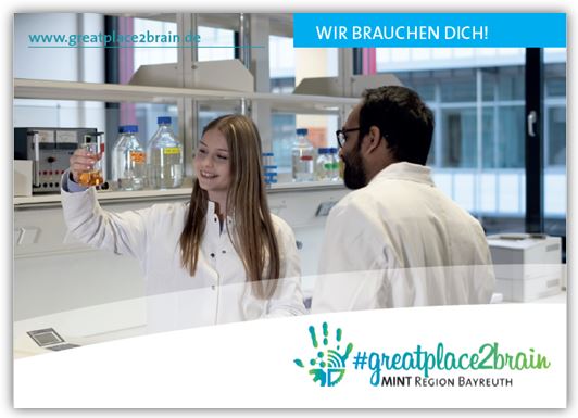 Postkarte der MINT Region Bayreuth mit dem Aufruf: Wir brauchen Dich!