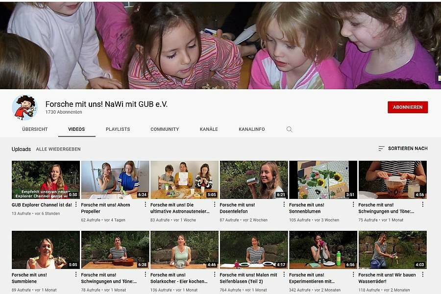 Screenshot der YouTube Kanäle des GUB e.V.