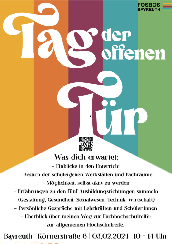 Plakat Tag der offenen Tür FOSBOS Bayreuth, Samstag, 3. März 2024